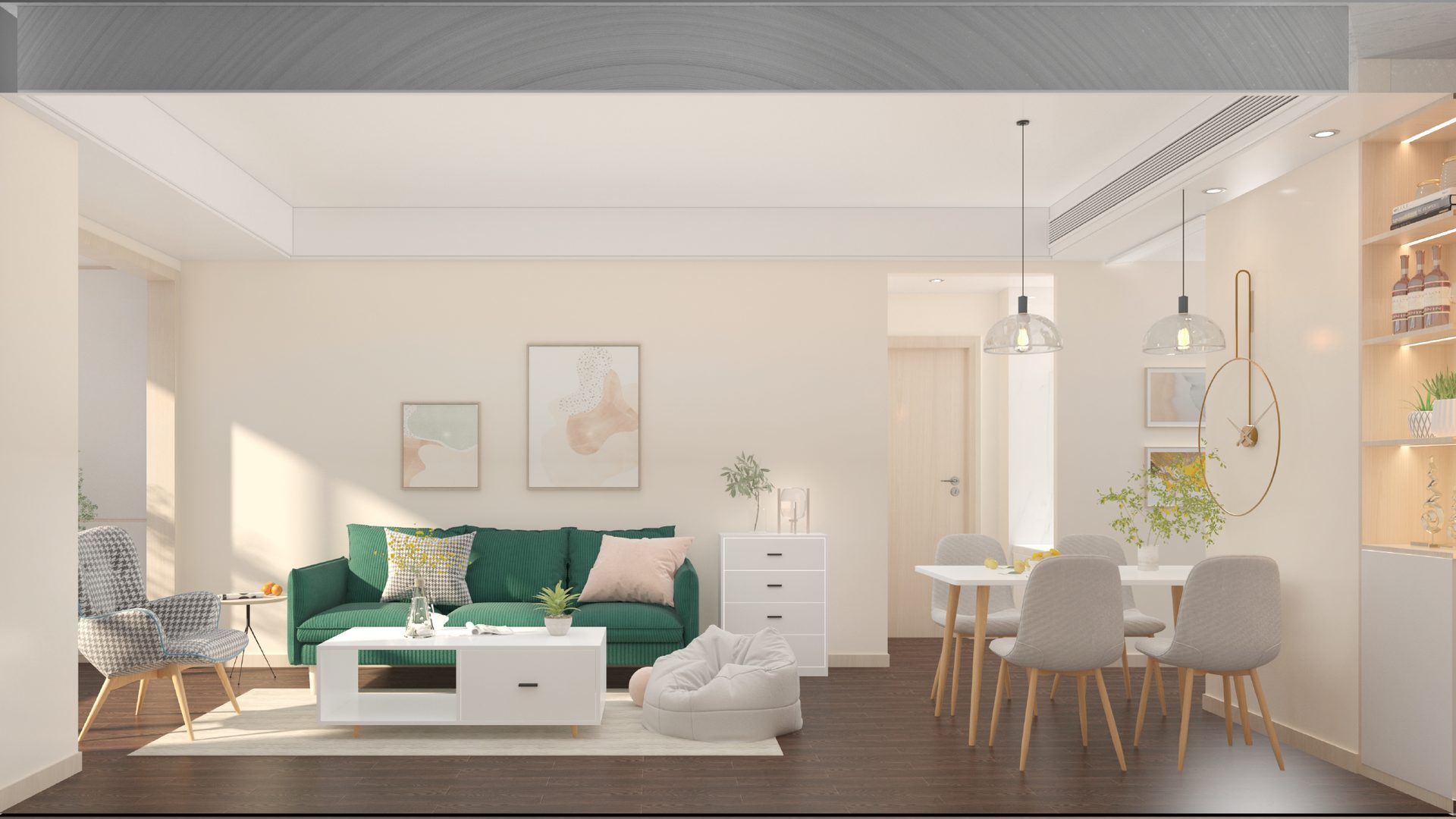 Living room furniture by YAJU: sofa, coffee table, sideboard and dining set